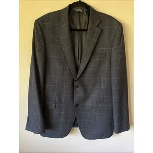 Saks Fifth Ave Men's Cashmere Windowpane Blazer 44R Slim Jacket Sport Coat